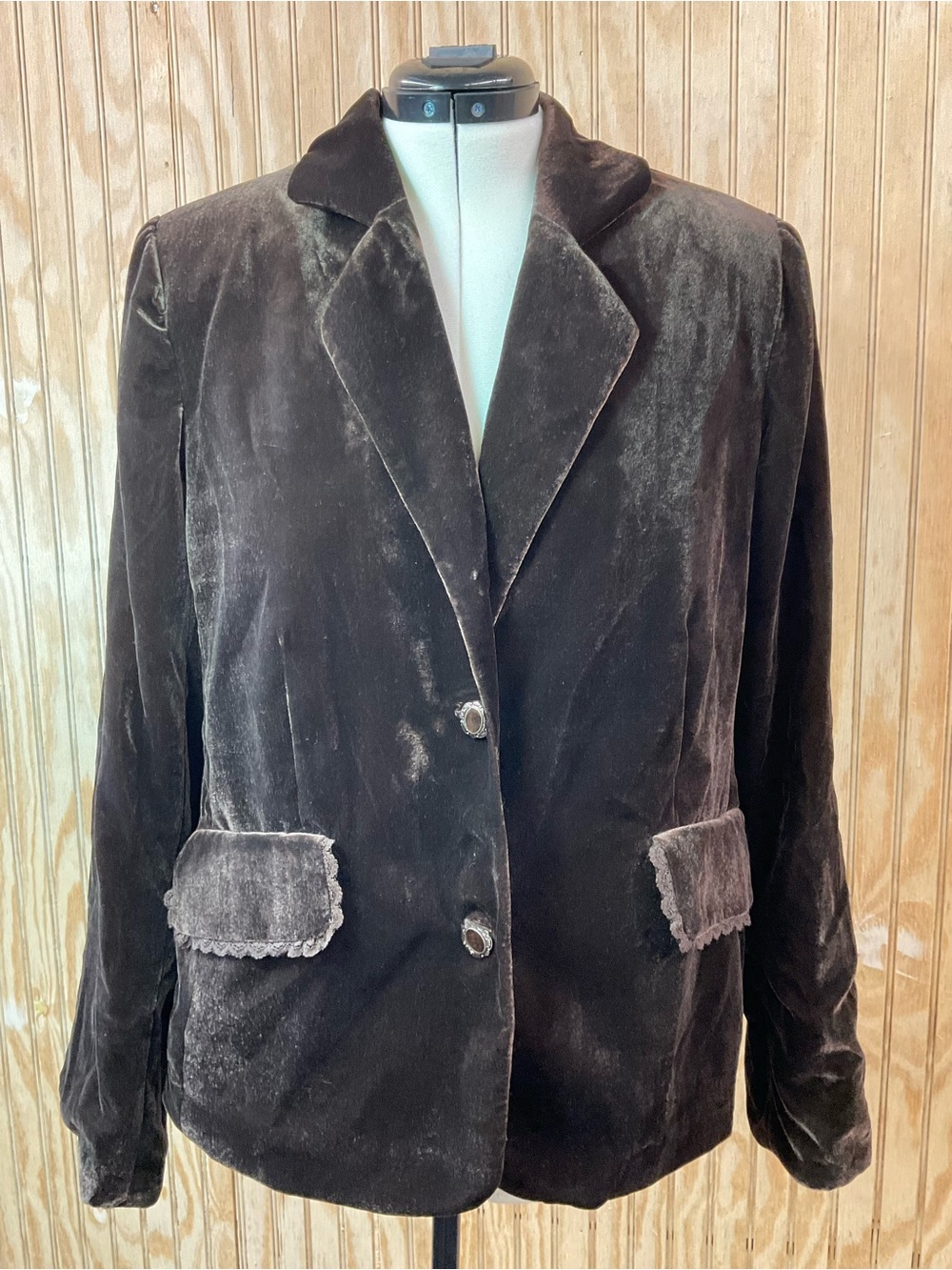 Dialogue Women's Velvet Blazer Jacket in Dark Brown